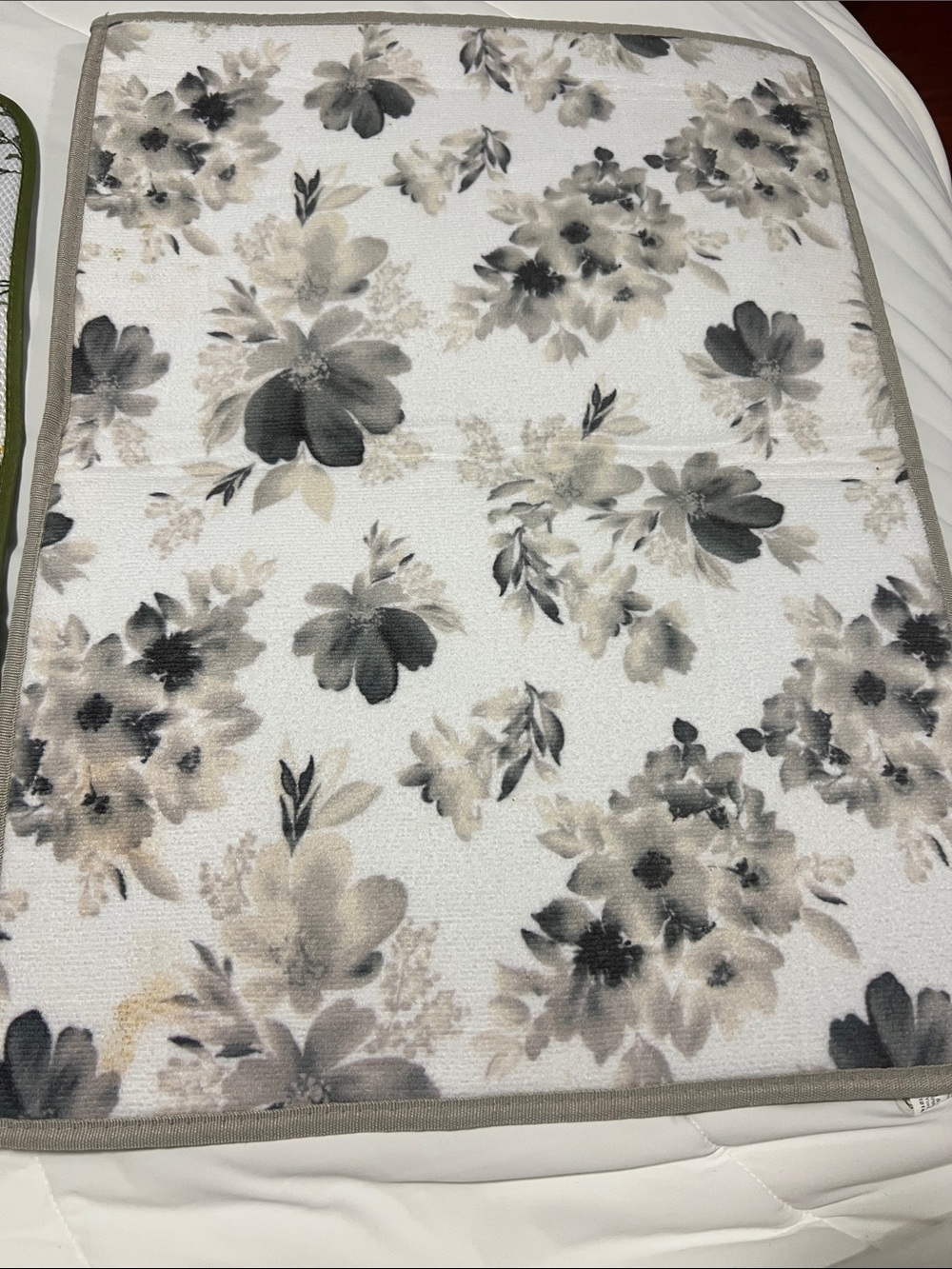 Floral Grey & Cream Printed Mat for Dish Dry
